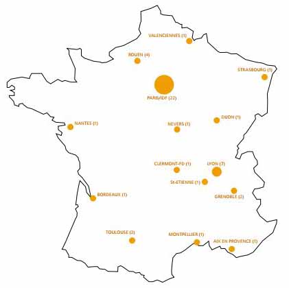 Carte sur l'implantation des résidences étudiantes gérées par OHLE-OSE.